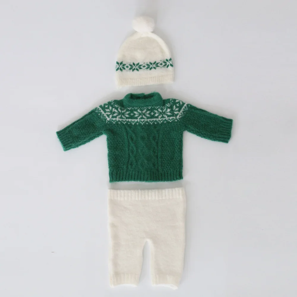 ❤️Newborn Photography Clothing Soft Mohair Hat+Top+Pantsr Outfits Studio Baby Photo Prop Accessories Knitting Christmas Costume