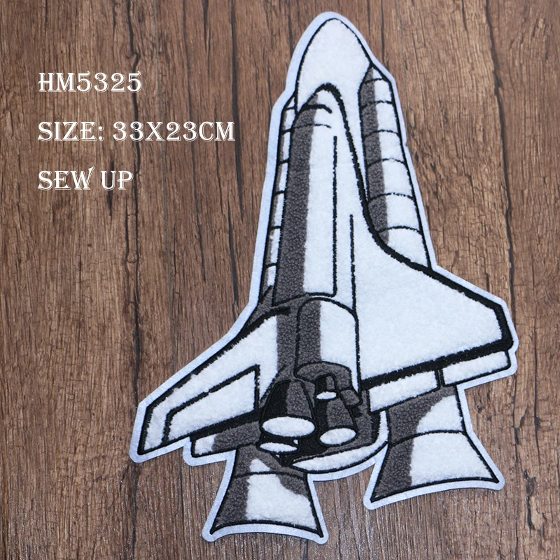 Rocket Spacecraft Space Shuttle Chenille Icon Towel Embroidery Applique Patch for Clothing DIY Sew up Badge on the Backpack