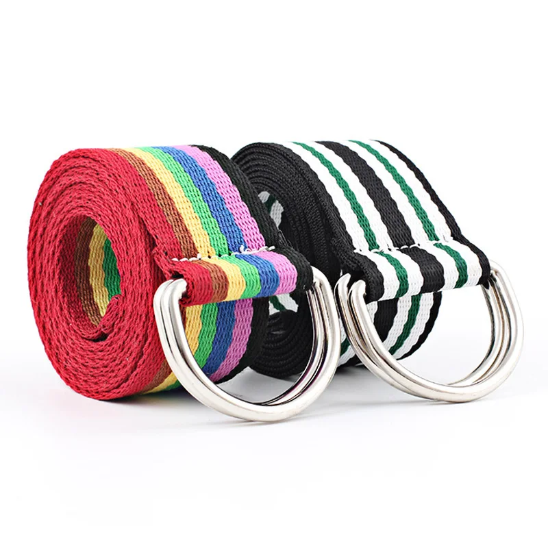 MYMC Double-ring Buckle Canvas Belt Wild Jeans Decorative Belts Fashion Trend Rainbow Cloth Waistband for Men Women Soft Belts