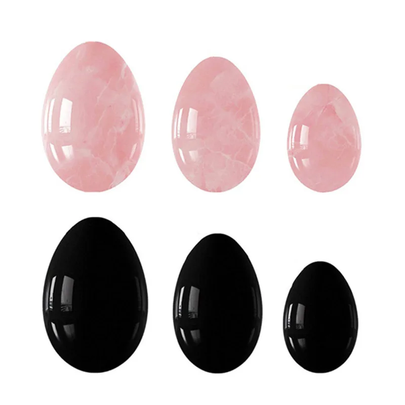 3PC Undrilled Yoni Egg Set Quartzo Rosa Cristal Jade Ovos Obsidian Kegel Exercício Vaginal Muscle Refirmar Yoni Ovos Exerciser