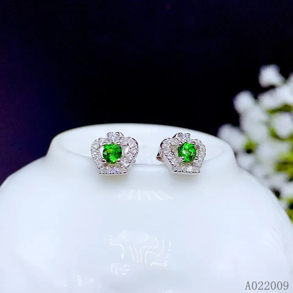 

KJJEAXCMY 925 sterling silver inlaid natural diopside earrings new popular crown girl ear stud support test