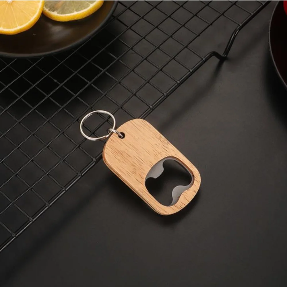 100Pcs/Lot Wooden Bottle Opener Key Chain Wood Unique Creative Gift Can Opener Kitchen Tool Wood Unique Creative Gift