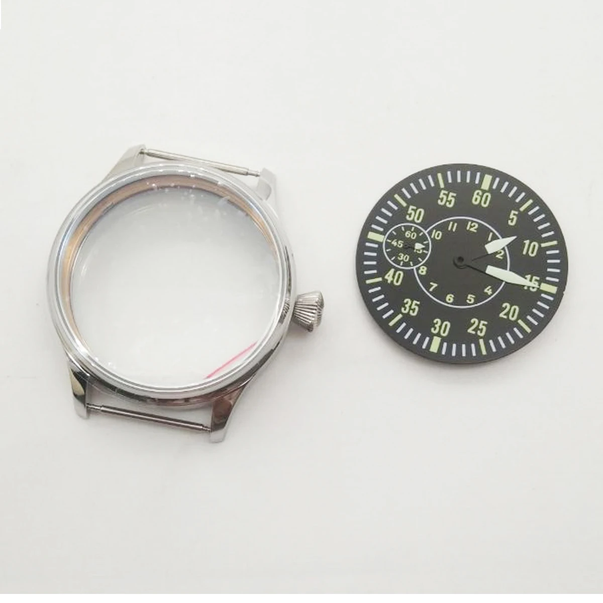 43mm Watch Case+Dial+Hands Stainless Steel Case Green Luminous Fit ETA 6497 st3600 Hand Winding Movement men Watch Part