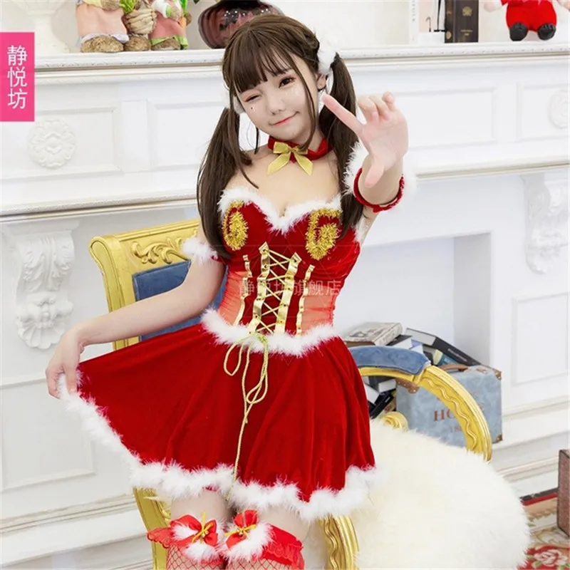 Sexy Vrouwen Kerst Fancy Party Dress Velvet Kerstman Cosplay Kostuums Meisje Maid Serveerster Uniforme Xmas Party Outfits