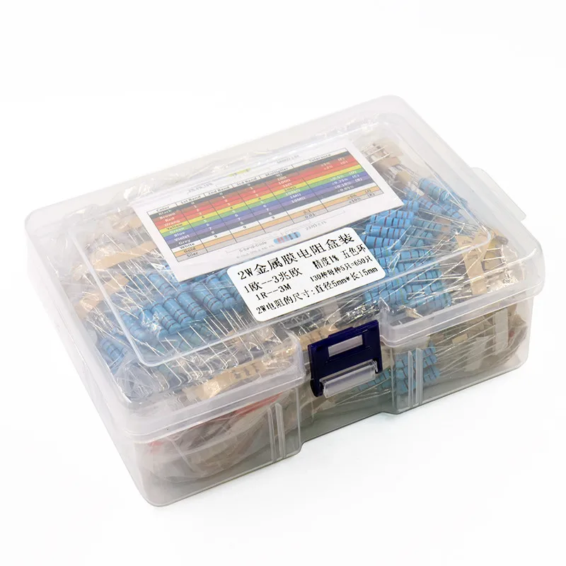 

650pcs 130 Values x 5pcs 2W 1% Metal Film Resistors Assorted Pack Kit Set Lot Resistors Assortment Kits + BOX