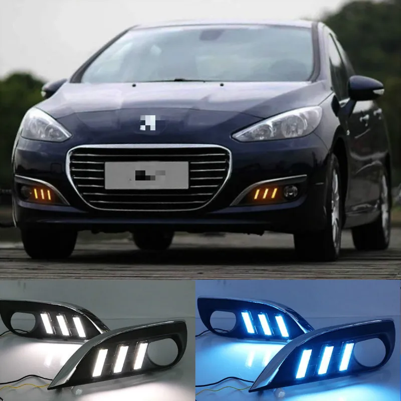 

1 Pair Car styling LED driving DRL with Daytime Running Light yellow turn signal Fog Head Lamp for Peugeot 308 2012-2014