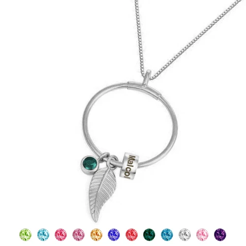 MYLONGINGCHARM Custom Name Necklace with Birthstone and leaf  Pendants Personalized  Gift for Mother's Day  3 colors available