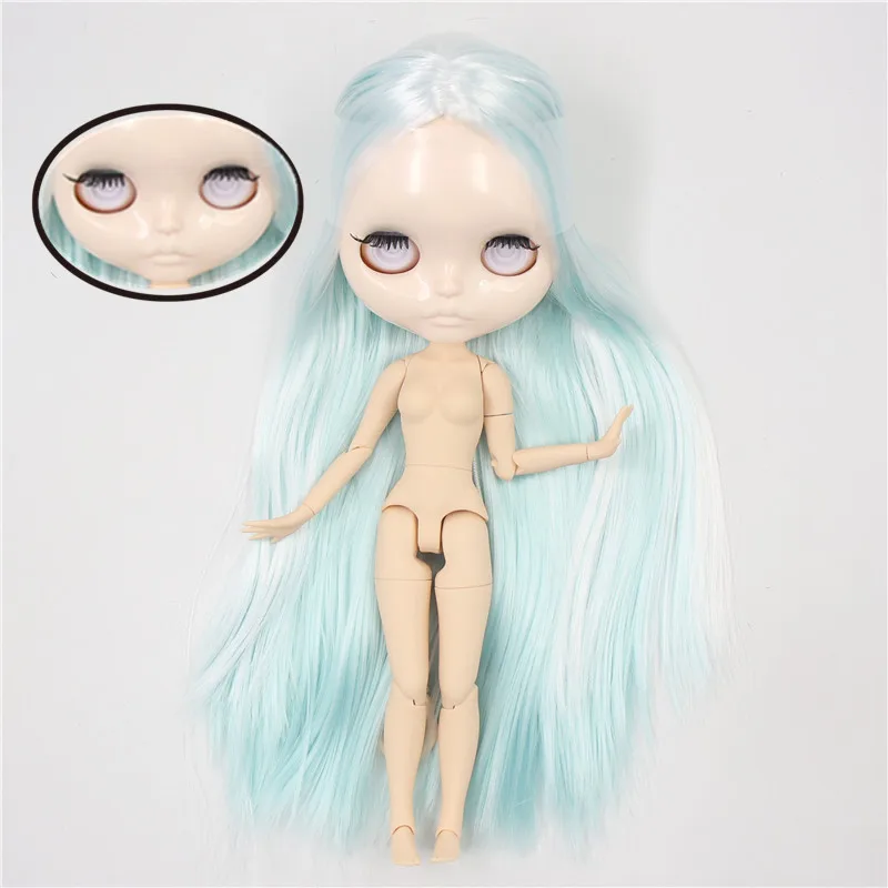 

ICY DBS Blyth doll 1/6 bjd 30cm joint body Blue mix White hair without eyechips Carved lips customized face No.BL1049/2352