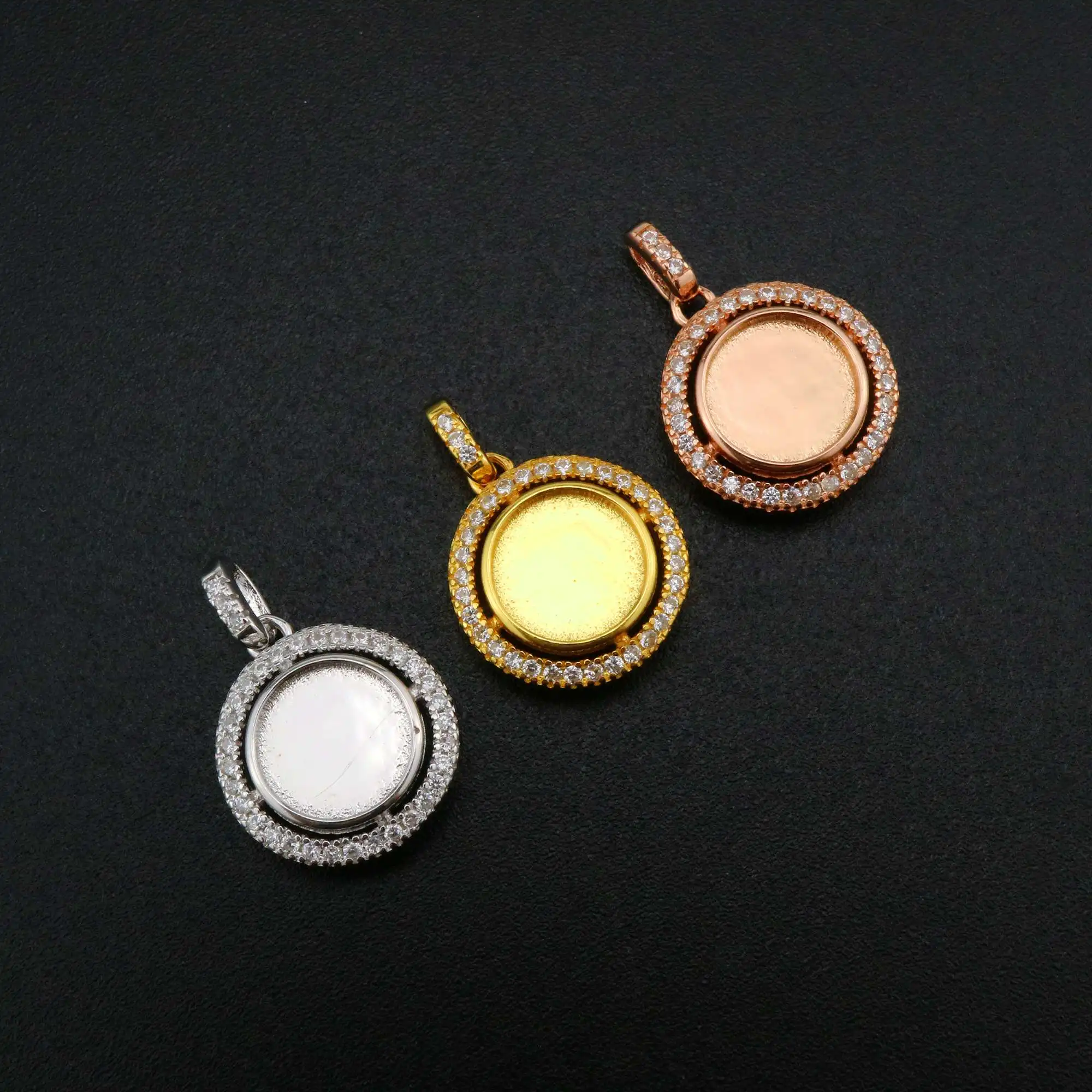 Keepsake Breast Milk Resin Round Pendant Bezel 8MM Solid Back Cabochon Settings 925 Sterling Silver Halo Charm 1411273