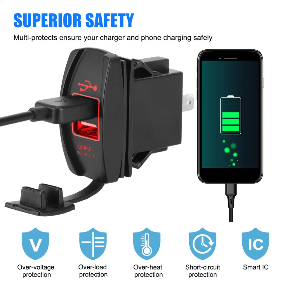 24V 12V Car USB Chargers 5V 3.1A Dual Ports LED Dustproof Cover Phone Charger Auto Power Adapter Universal RV Camper Caravans