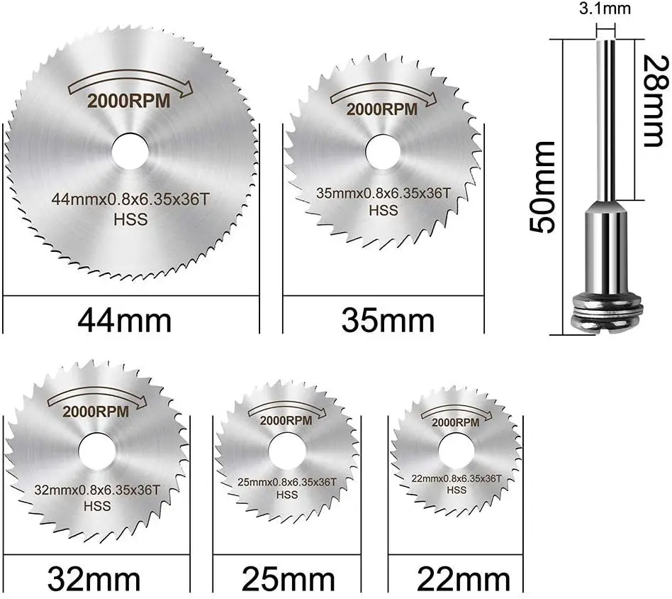 Disco de corte de metal hss discos de roda de lâmina giratória de aço de alta velocidade mandril para ferramentas corte de madeira serra para corte dremel