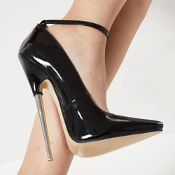 JIALUOWEI 7inch Stiletto Spike Metal High Heel Sharp Toe Ankle Wrap Shoes Size5-15