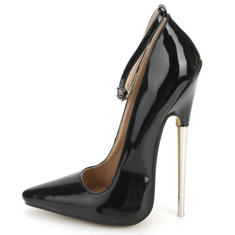 JIALUOWEI 7inch Stiletto Spike Metal High Heel Sharp Toe Ankle Wrap Shoes Size5-15