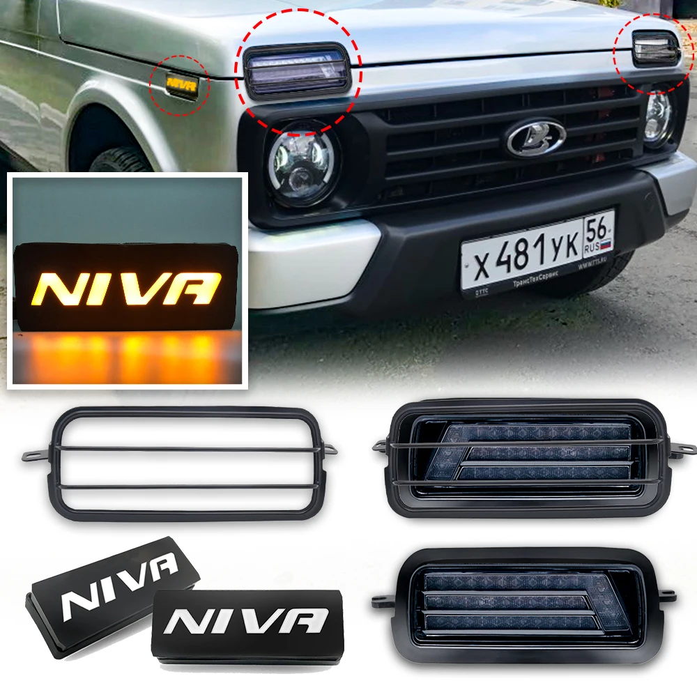 

2 Pcs 7Inch LED Headlight Turn Signal Lamp DRL LED Daytime Running Light for Lada Niva 4x4 Car Front Fog Lamp