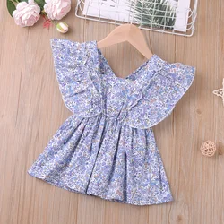 Summer Floral Flying Sleeve Top For Girl Blouse For Girls T-Shirts Children Clothes Young Children Girl Clothes