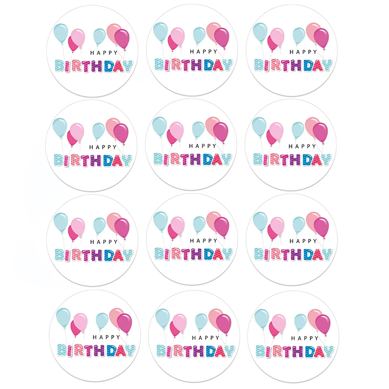 24/48Pcs Round Happy Birthday Party Label Stickers Baby Cake Baking Gift Packaging Box Self-Adhesive Waterproof Seal Stickers