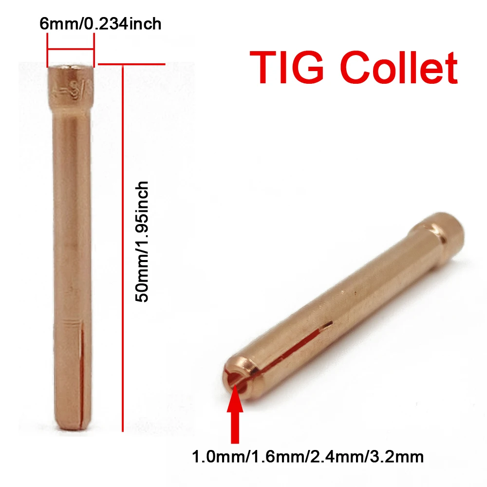 Imagem -05 - Tig Tocha de Soldagem Bicos Tig Collet Corpo Médio Lente Gás 1.0 mm 1.6 mm 2.4 mm 3.2 mm para Tig Pta db sr Wp17 Wp18 Wp26 Peças