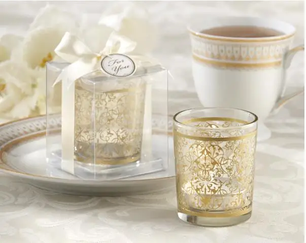 50PCS Party Supplies Golden Renaissance Glass Tea Light Holder Candle Holder Glass Cup Wedding Favors Party Table SN3315