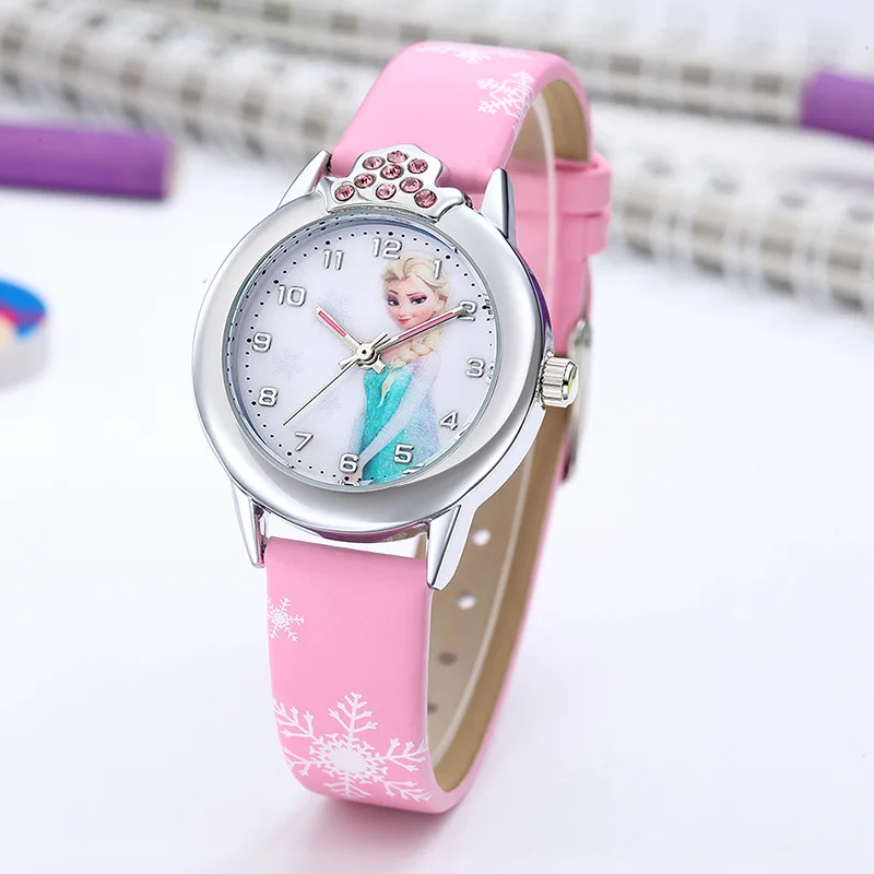 Elsa Watch Girls Elsa Princess Kids Watches Leather Strap Cute Children\'s Cartoon Wristwatches Gifts for Kids Girl Frozen Clock