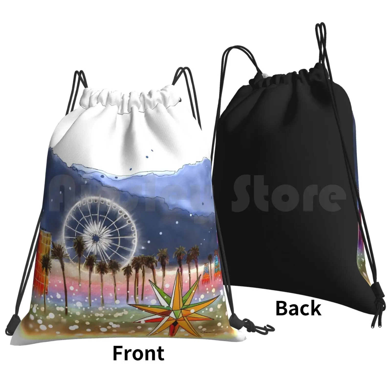 Festivals! Backpack Drawstring Bags Gym Bag Waterproof Festival Music Festival California Indio Indio California Palm