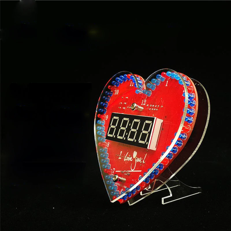 diy Electronic clock heart-shaped flash led love creative DIY sodering kit creative gifts time/temperature display for beginner
