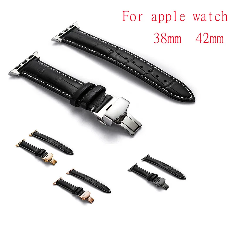 Butterfly buckle Leather Watch Strap Replacement For Apple Watch Band 44mm 40mm 42mm 38mm Series 4 3 2 1 iWatch Watchband