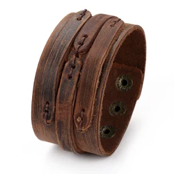 Trend Jewelry Vintage Handmade Weave Smooth Genuine Leather Bracelet Men Personalized Cuff Wide Leather Bracelet cuir homme