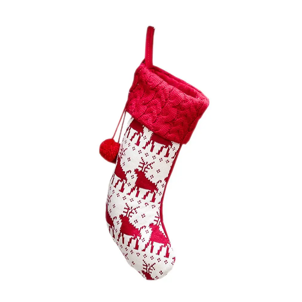 New Christmas Decorations Knitted Christmas Stockings Wool Socks Red and White Elk Gift Bags Children's Gift Bags