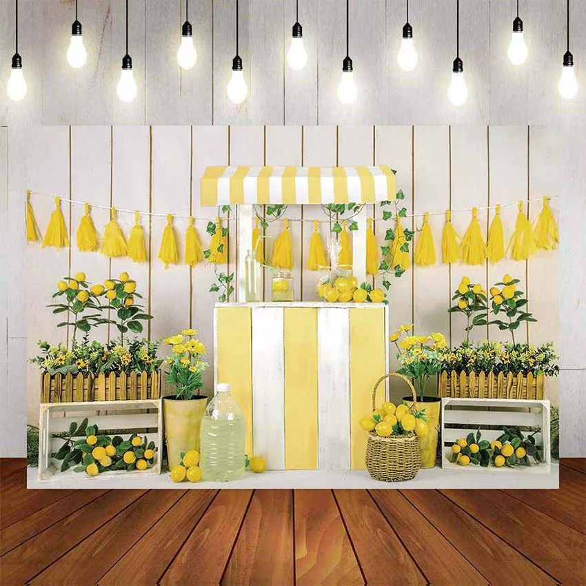 Mehofond-telón de fondo para fotografía, decoración para fiesta de cumpleaños, estudio fotográfico, limón, fruta, amarillo, flor, madera blanca, Baby Shower