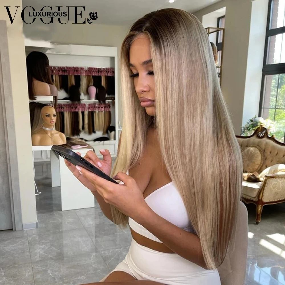 LUXURIOUS Ash Blonde HD Lace Front Wig 13x6 13x4 Ash Grey Highlight Straight Lace Front Wigs Human Hair Transparent Swiss Lace