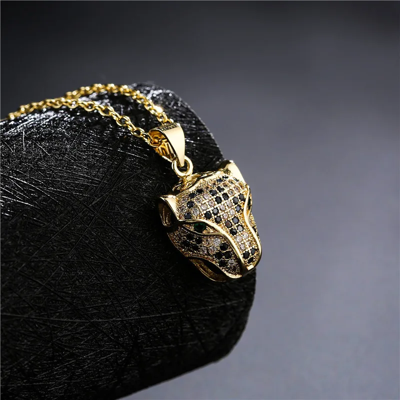 New Copper Micro-set Zircon Delicate Leopard Head Pendant Necklace Real Gold Electroplating Jewelry