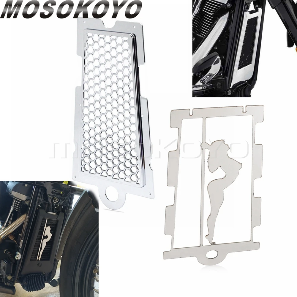 Motorcycle Chrome Radiator Grille Grill Guard Cover Protector For Harley Softail Deluxe Slim Fat Boy Street Bob Low Rider 18-up