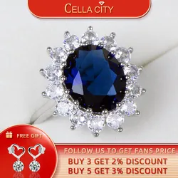 Cellacity Fashionable Oval Sapphire Ring for Women Silver 925 Jewelry with Gemstone Sunflower Princess Anniversary Female Gift