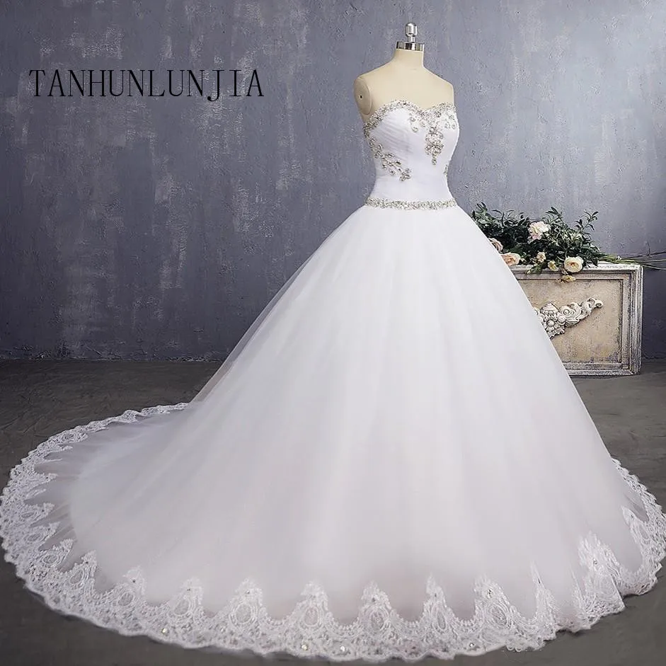 2023 Real Photo A-Line Sweetheart Lace Crystal Beaded Diamond Luxury Formal Wedding Dresses  New Custom Made