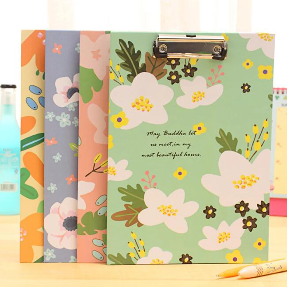 Floral Print Paper Clipboard Office School Supplies Folder File Organize Holder A4 File Clip Board Flip Writing Pad-Horizontal