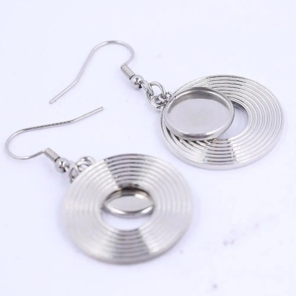 10pcs Circle Hollow Charm Earring Base Blanks Fit 12mm Round Cabochon Setting Bezels Diy Jewelry Making Supplies