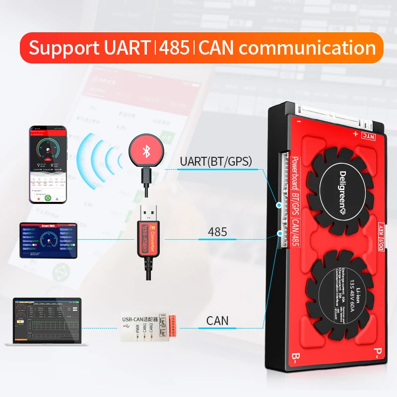Bluetooth bms 20s 30a 40a 60a versão inteligente 485 uart para o dispositivo usb baterias de lítio 3.7v display de energia lcd ntc
