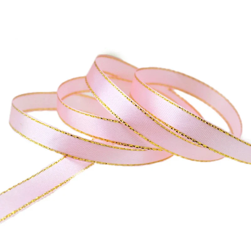 (25 yards/lot) 10mm satin gold edge ribbon wholesale high quality gift packaging ribbons