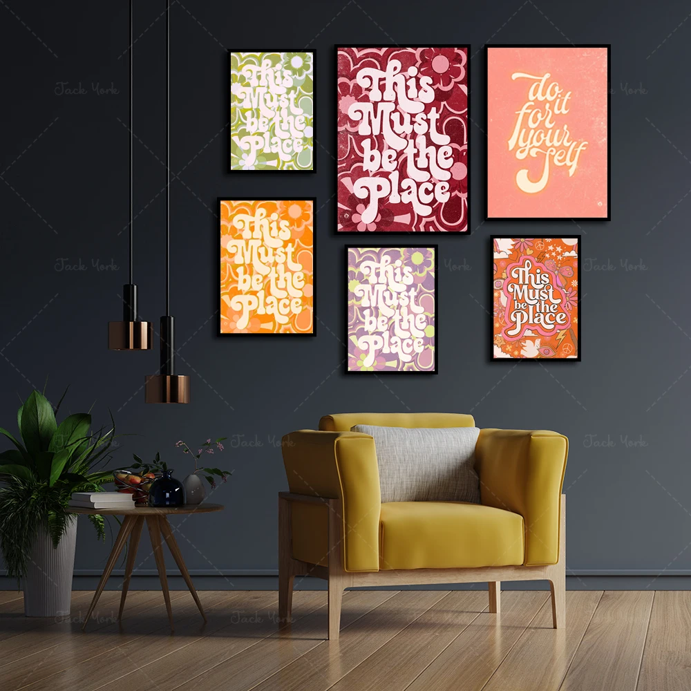 ديكور المنزل الرجعية ، 70s طباعة نمط الأزهار ، وهذا يجب أن يكون المكان ، ديكور 70s ، ديكور المنزل الرجعية 70s ، 70s جدار الفن ، ملصق Vintage