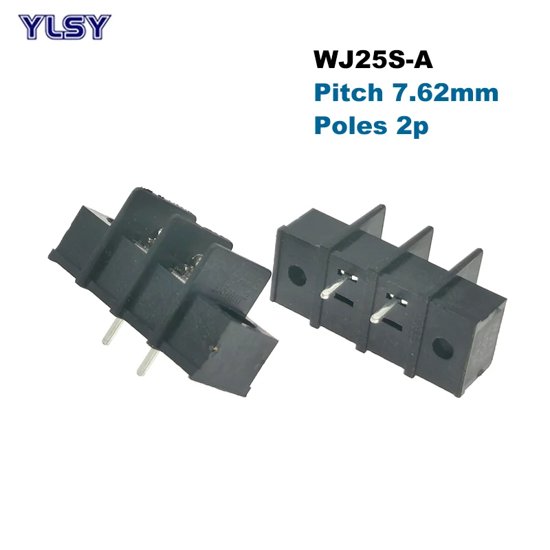 Pitch 7.62mm Barrier PCB Terminal Block Straight Pin 2P 25S-A Morsettiera Wire Connectors Bornier With Screw Holes 15A 14AWG