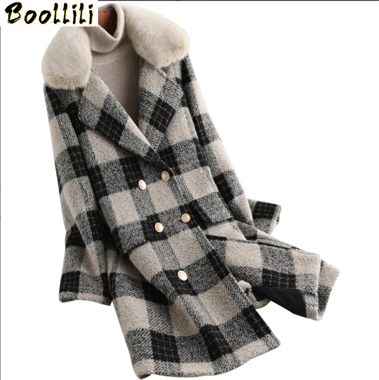 

Fur Boollili Real Coat Female Natural Rabbit Fur Liner Wool Coat Winter Jacket Women Mink Fur Collar Alpaca Woolen Coats