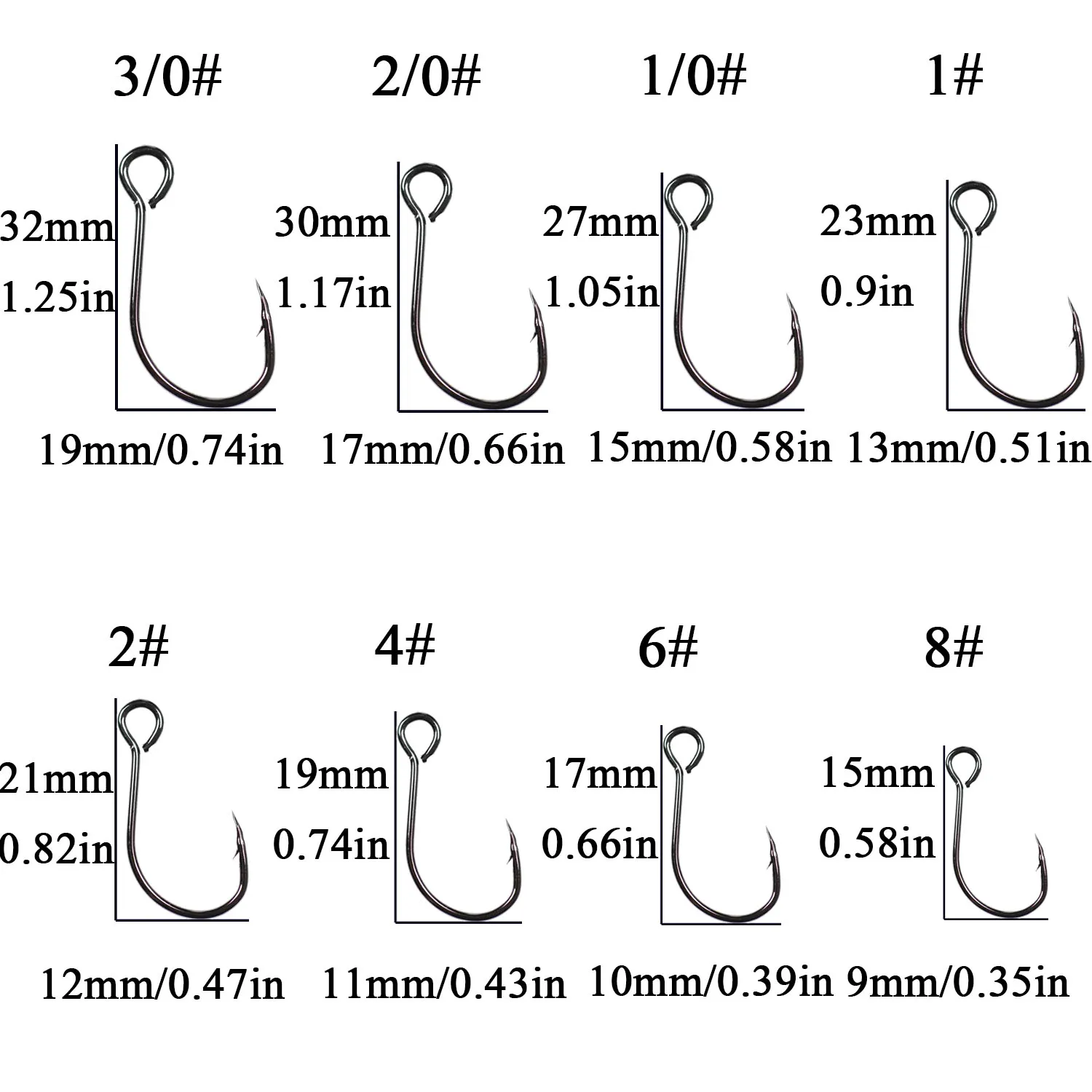 High Carbon Steel Single Hook, Large Eye Fishing Replacement Hook, Spoon Spinner Accessories, #8-#3/0, 10Pcs Bag