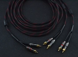 HIFI cable rca 2 male to 4 male splitter for two sets of speakers Independent shielded Gold Plated connector Magnetic ring