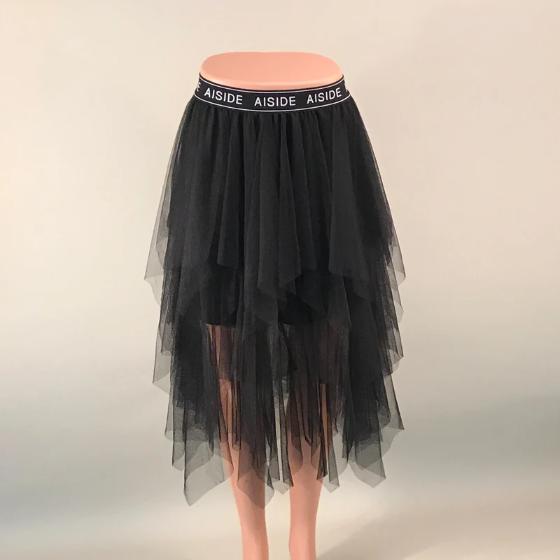 Saias longas de tule para mulheres na moda 2020, saias longas de malha com elástico na cintura alta de tutu maxi plissado, saias jupe para mulheres