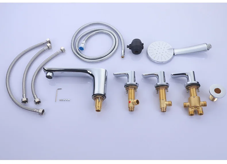 Top Quality Brass Bathtub Faucet set Chrome plated 5 Holes 3 Handles Bathroom Bathtub shower set Large water flow bathtub Tap