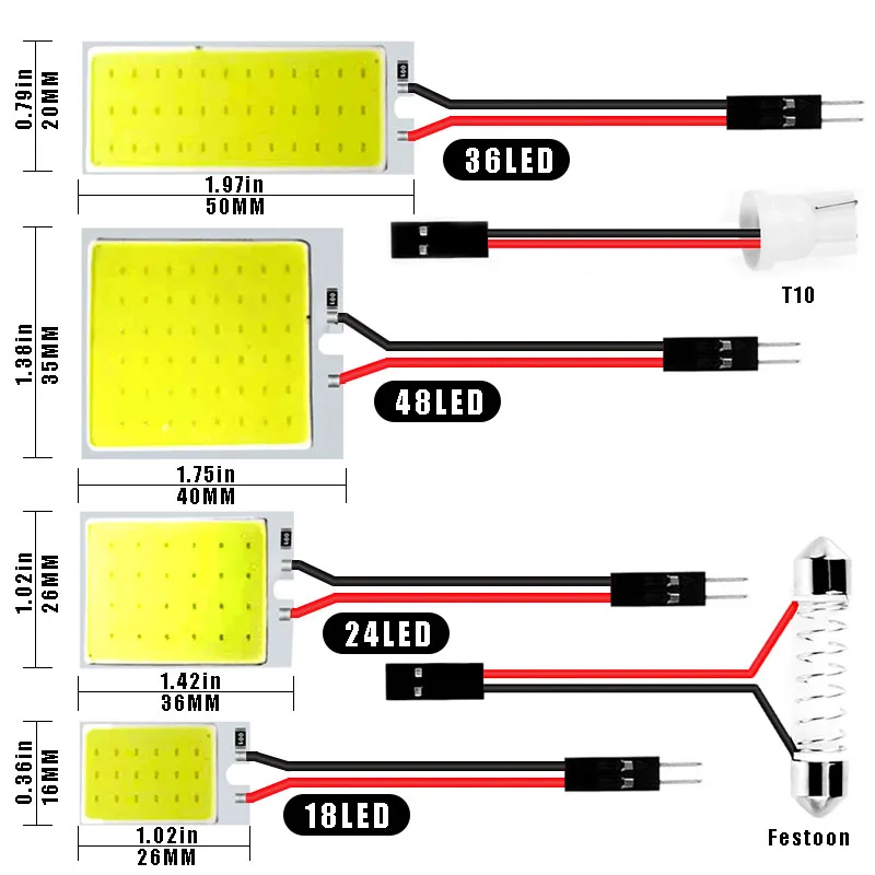 1x C5W C10W LED COB Bulb Festoon 31mm 36mm 39mm 41/42mm 12V White 5W5 T10 W5W Light Car 168 License Plate Interior Reading Lamp