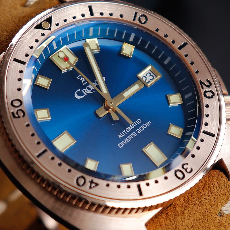 Imagem -03 - Cronos Turtle Diver Ver For Homem Relógios Automáticos Bronze Bisel Rotativo Pt5000 Movment Cristal Safira Pulseira de Couro