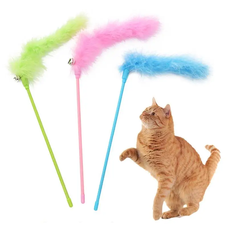 Dorakitten 1/3pcs Cat Wand Toy Plush Faux Feather Cat Teaser Stick Toy Cat Catcher Wand With Bell Pet Supplies Pet Accessories