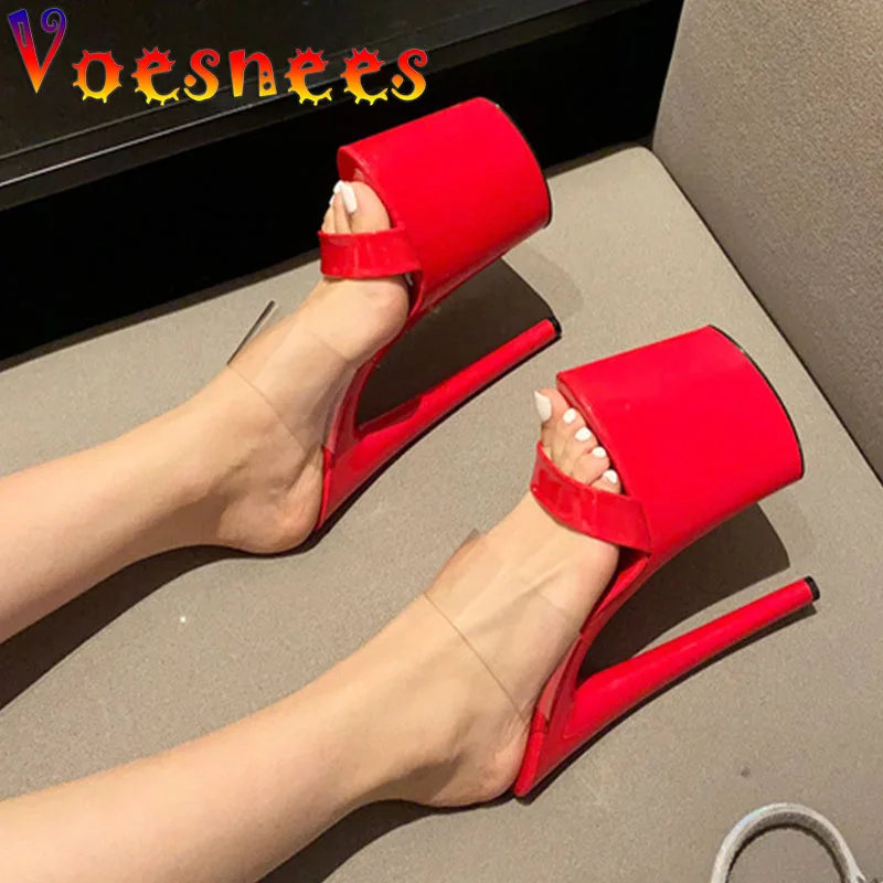 Voesnees 2021 New Slippers Women Sexy Transparent Super High Heels 19cm Platform Thick Bottom Female Wedding Model Catwalk Shoes