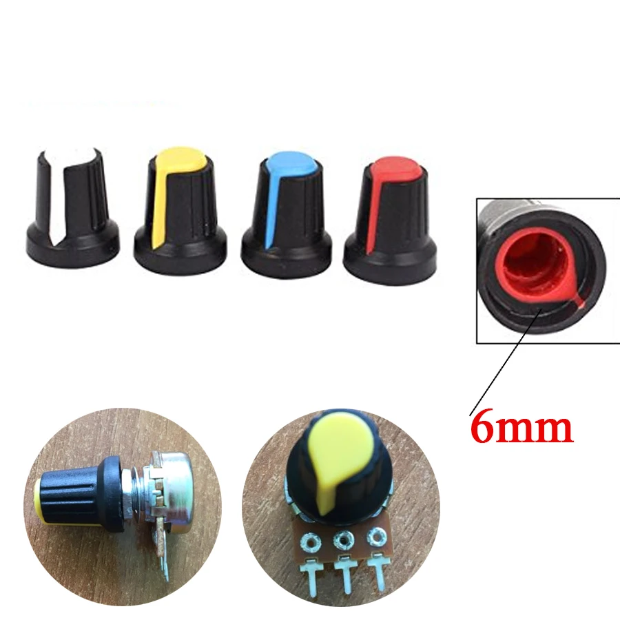 30PCS/lot potentiometer knobs 15X17mm 6mm WH148 potentiometer B10K color knob cap Yellow Orange Blue White Red 5value*6PCS=30PCS